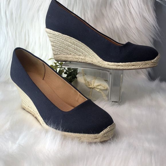 J.CREW Shoes - J Crew Canvas espadrille wedges. Navy blue size 10